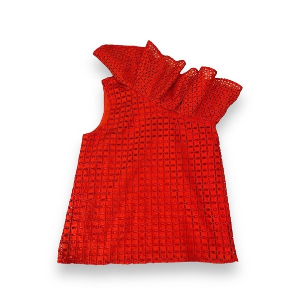 J. Crew Eyelet One Shoulder Ruffle Lined Top Blouse Women's Bright Orange 00 - Picture 9 of 12